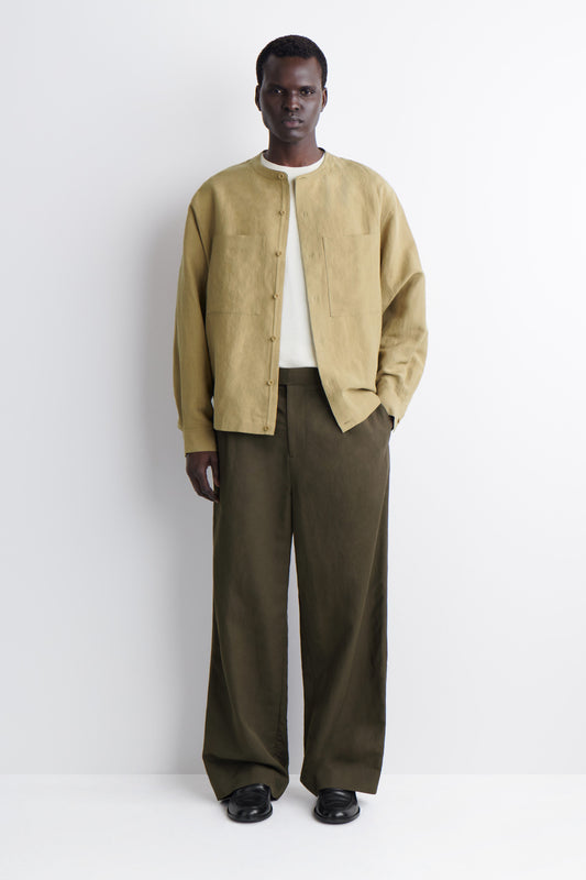 OVERSIZED GRANDAD-COLLAR LINEN SHIRT