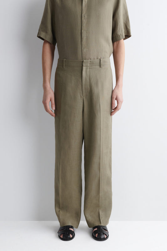 LINEN RELAXED-FIT STRAIGHT-LEG TROUSERS