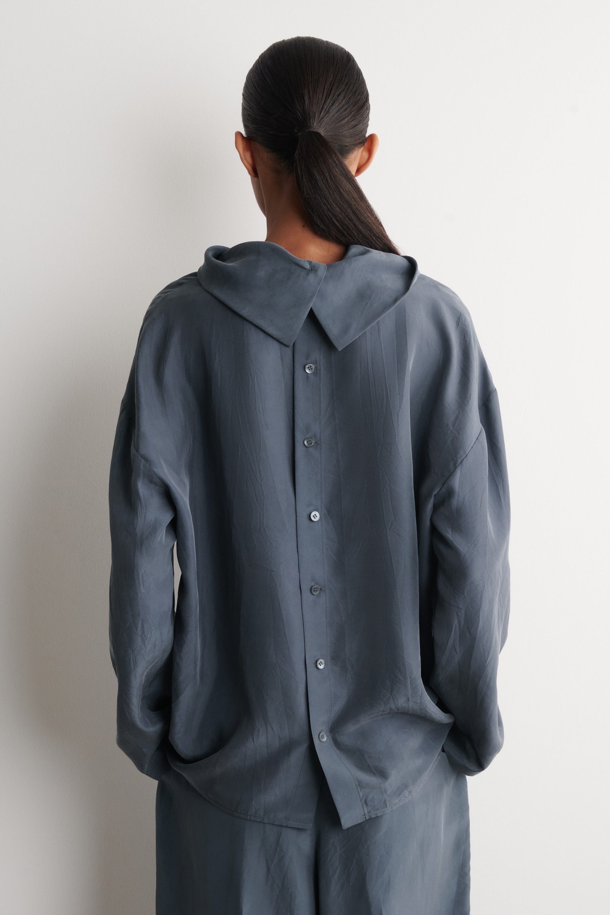 CRINKLED-SILK FUNNEL-NECK TOP