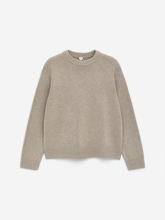 Pullover aus schwerem Wollstrick-Beige-15935