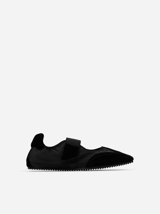 Mary Janes aus Veloursleder und Nylon-Schwarz-18364