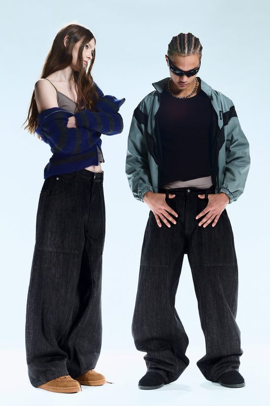 Dunno Unisex Low Rise Loose Barrel Leg Jeans