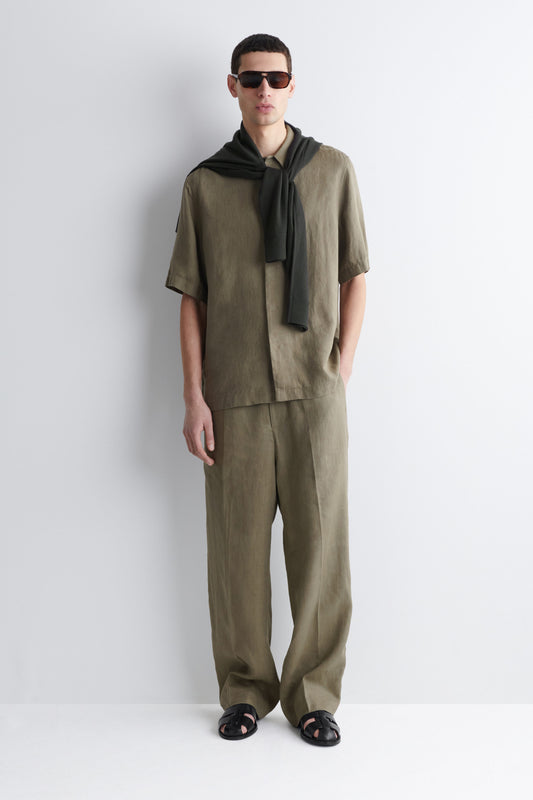 LINEN RELAXED-FIT STRAIGHT-LEG TROUSERS