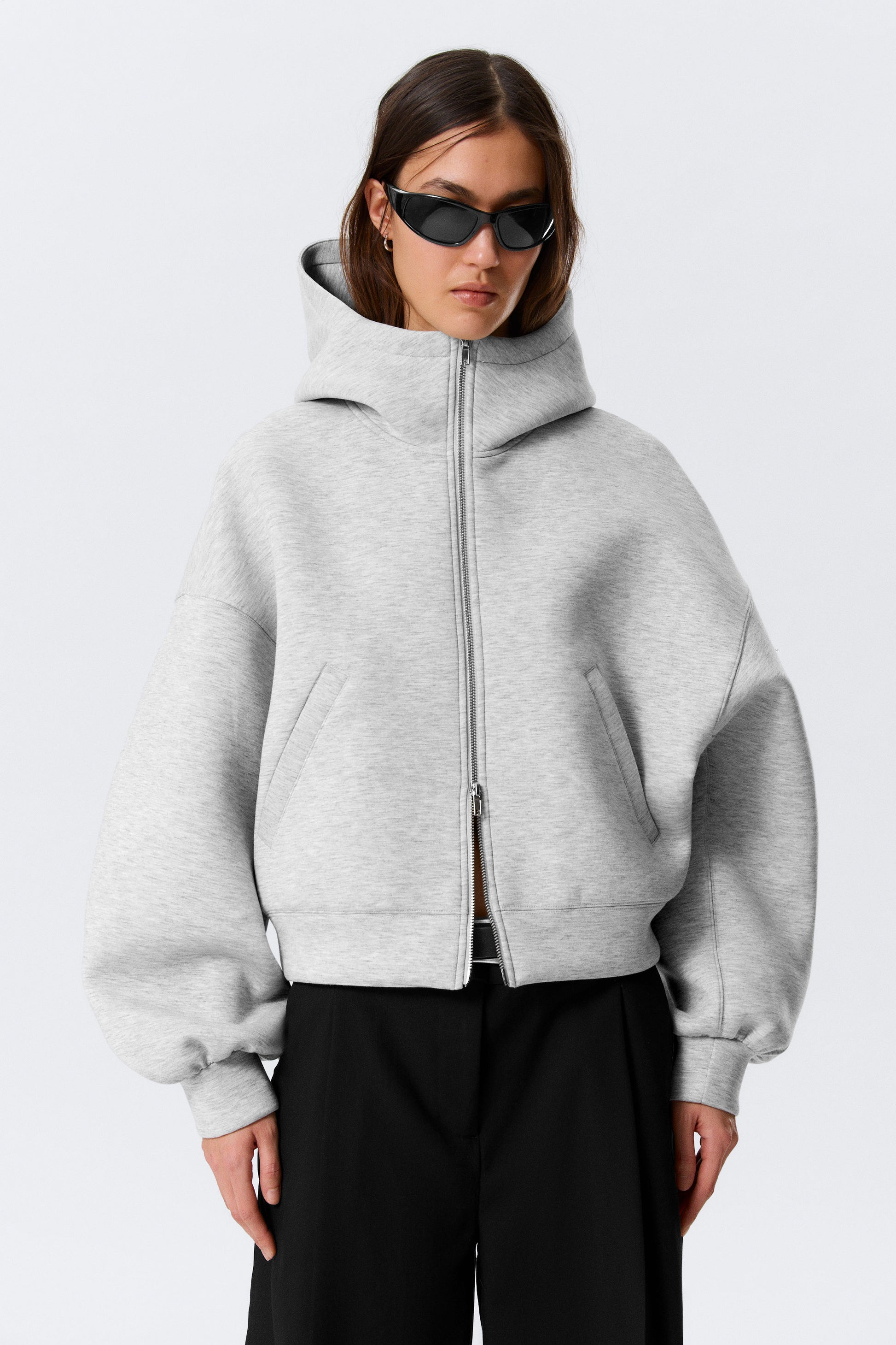 Oversized Zip-Hoodie mit Stehkragen aus Scubastoff