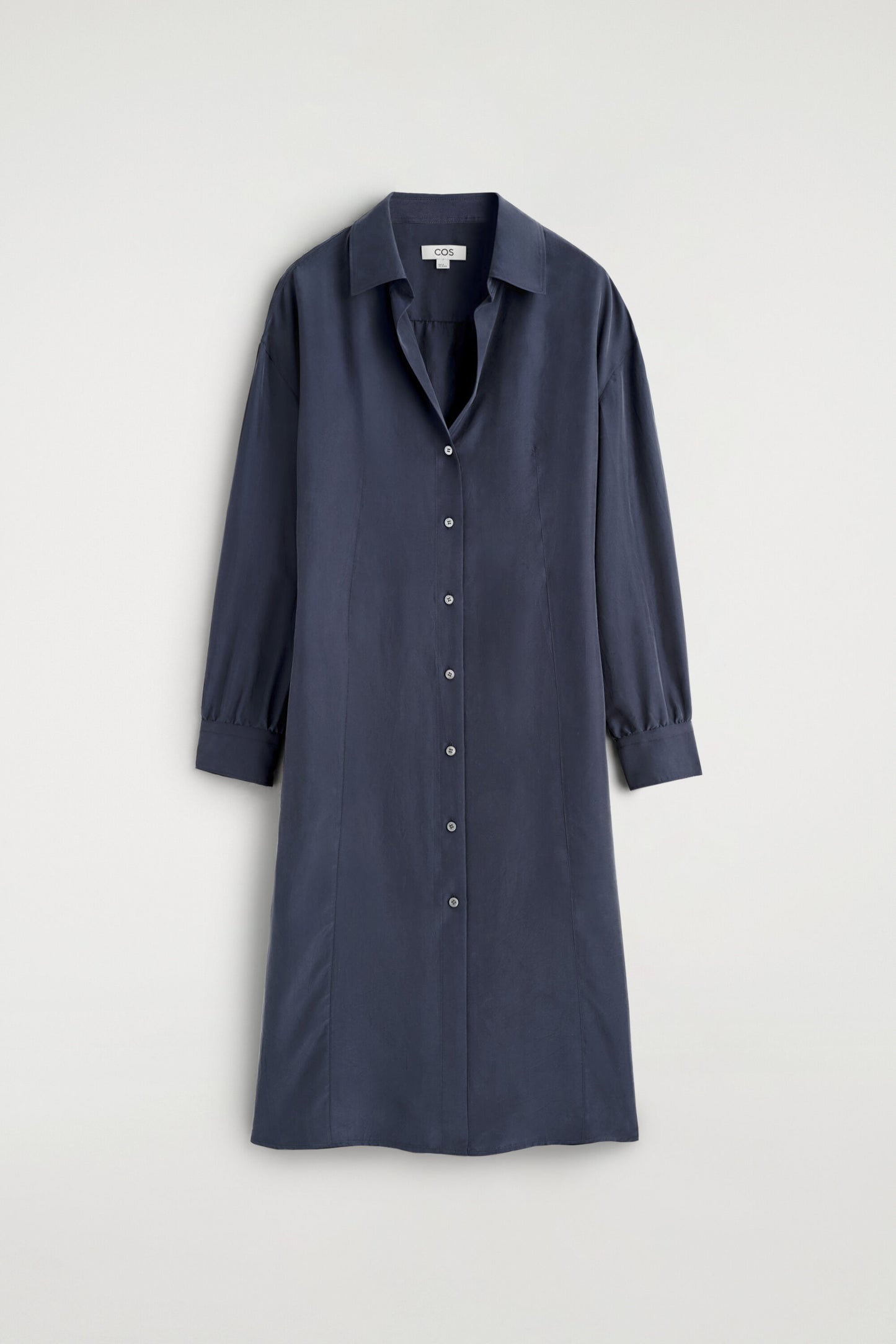 GATHERED CRINKLED-SILK MIDI SHIRT DRESS