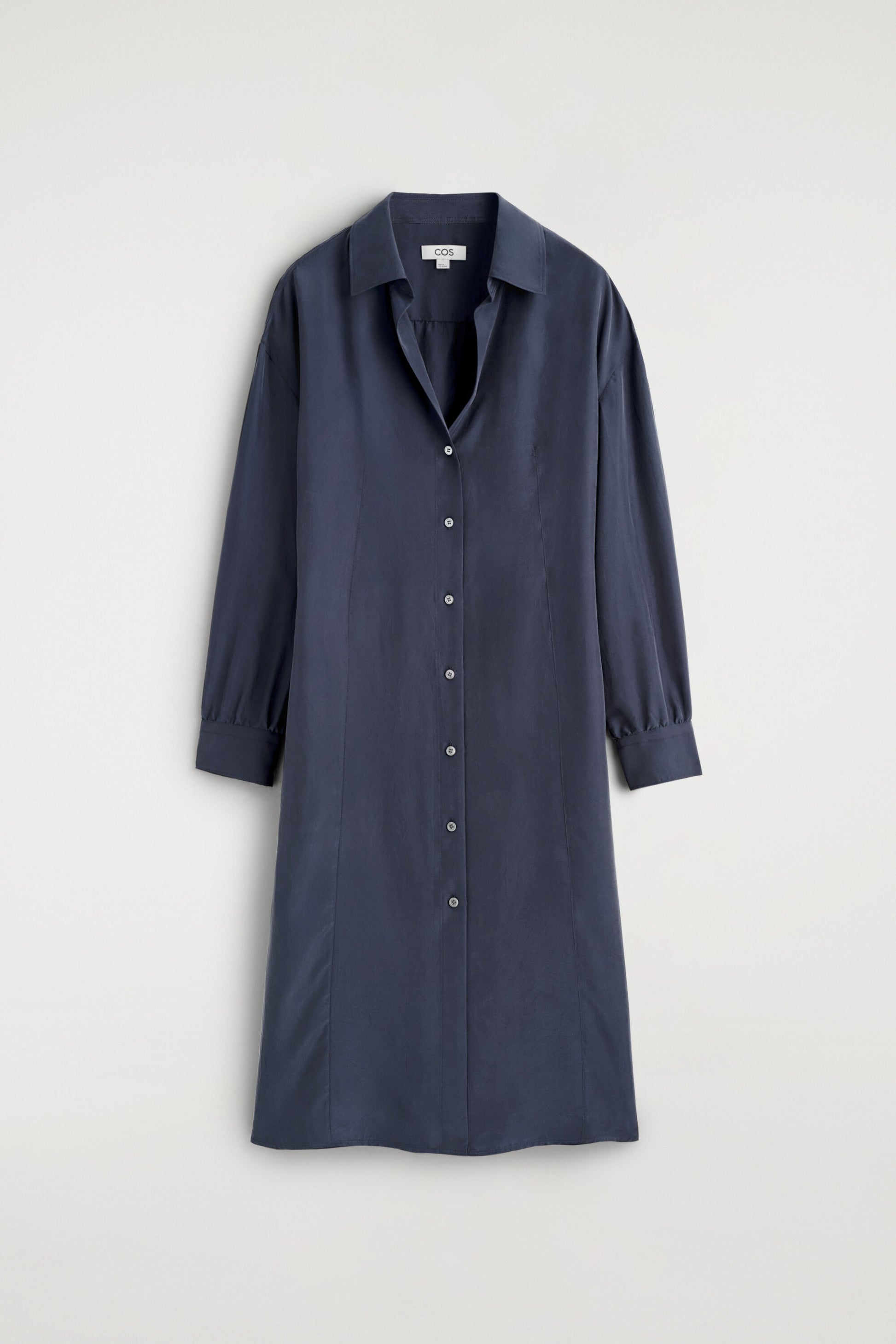 GATHERED CRINKLED-SILK MIDI SHIRT DRESS