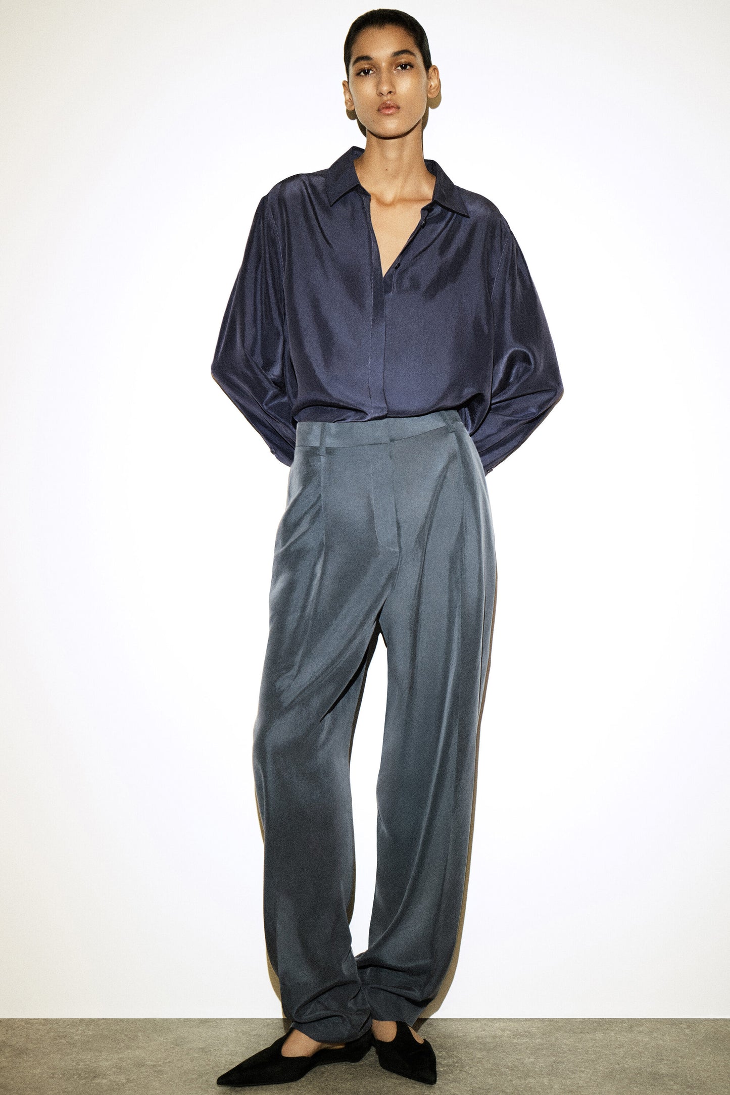 GATHERED CRINKLED-SILK SHIRT