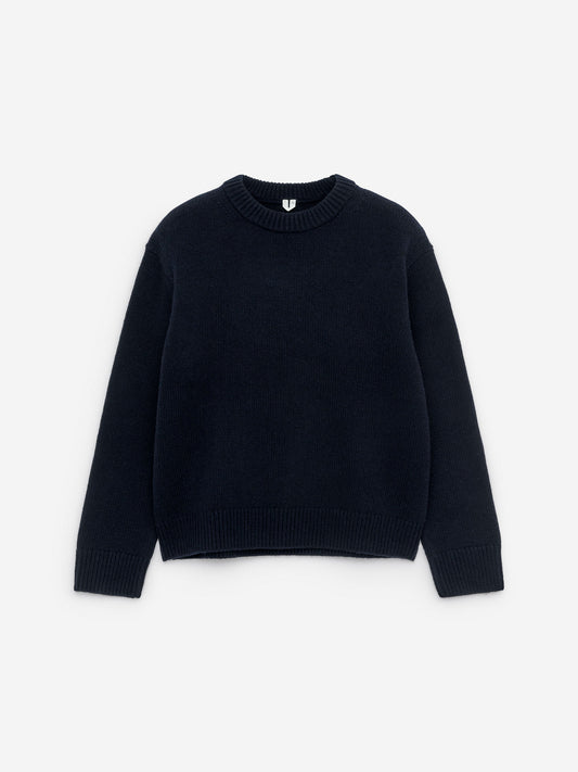 Pullover aus schwerem Wollstrick-Blau-16014