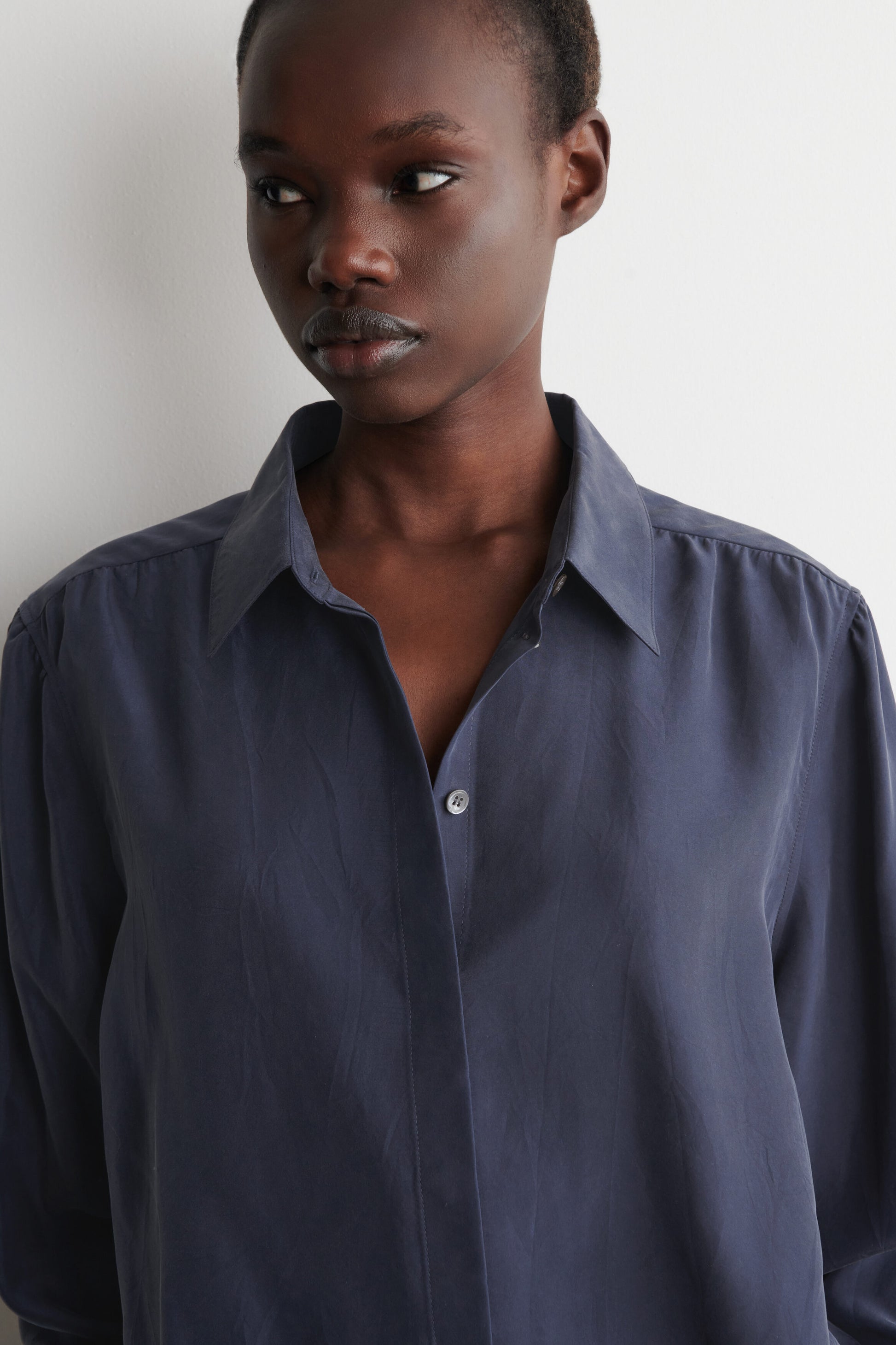 GATHERED CRINKLED-SILK SHIRT