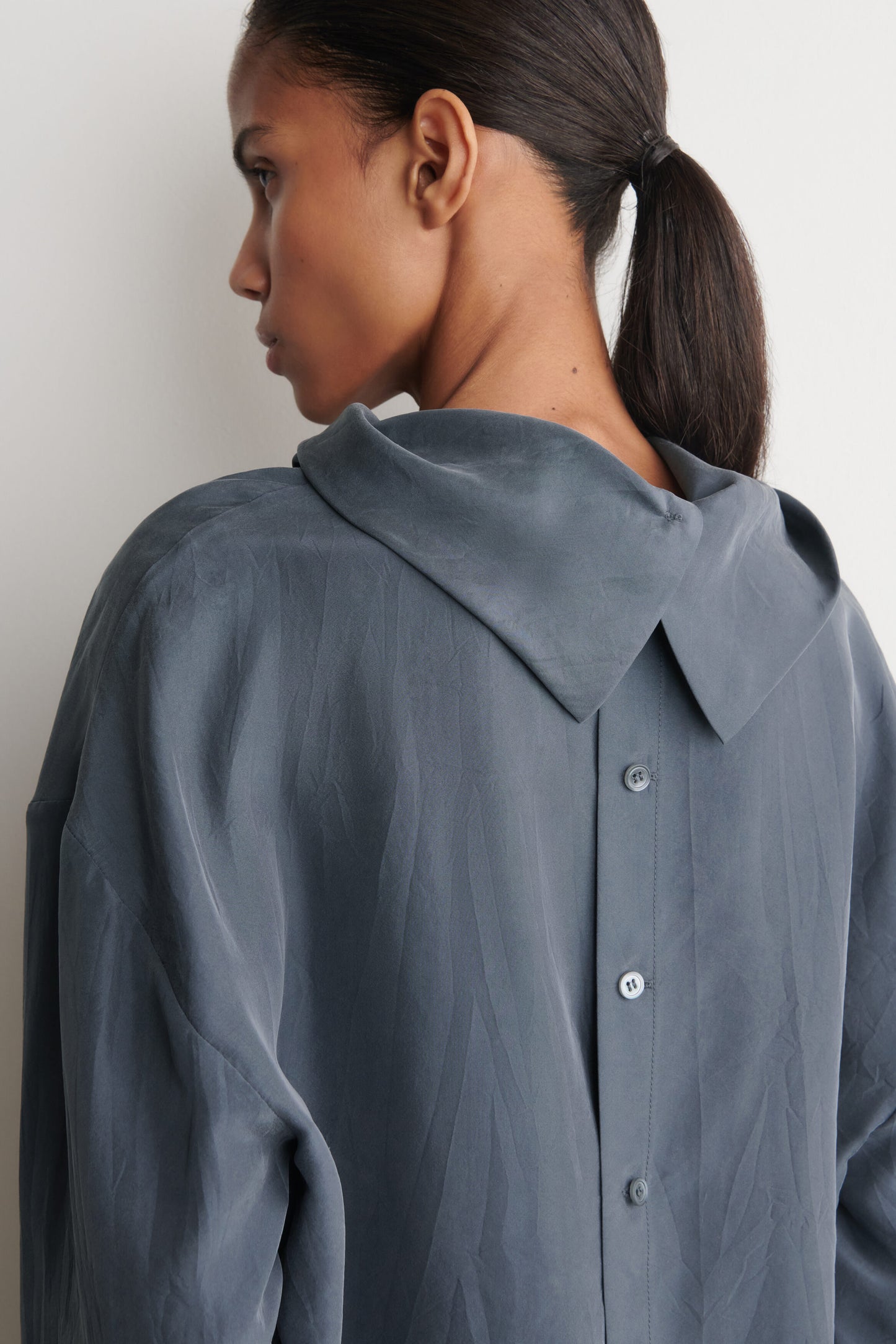 CRINKLED-SILK FUNNEL-NECK TOP
