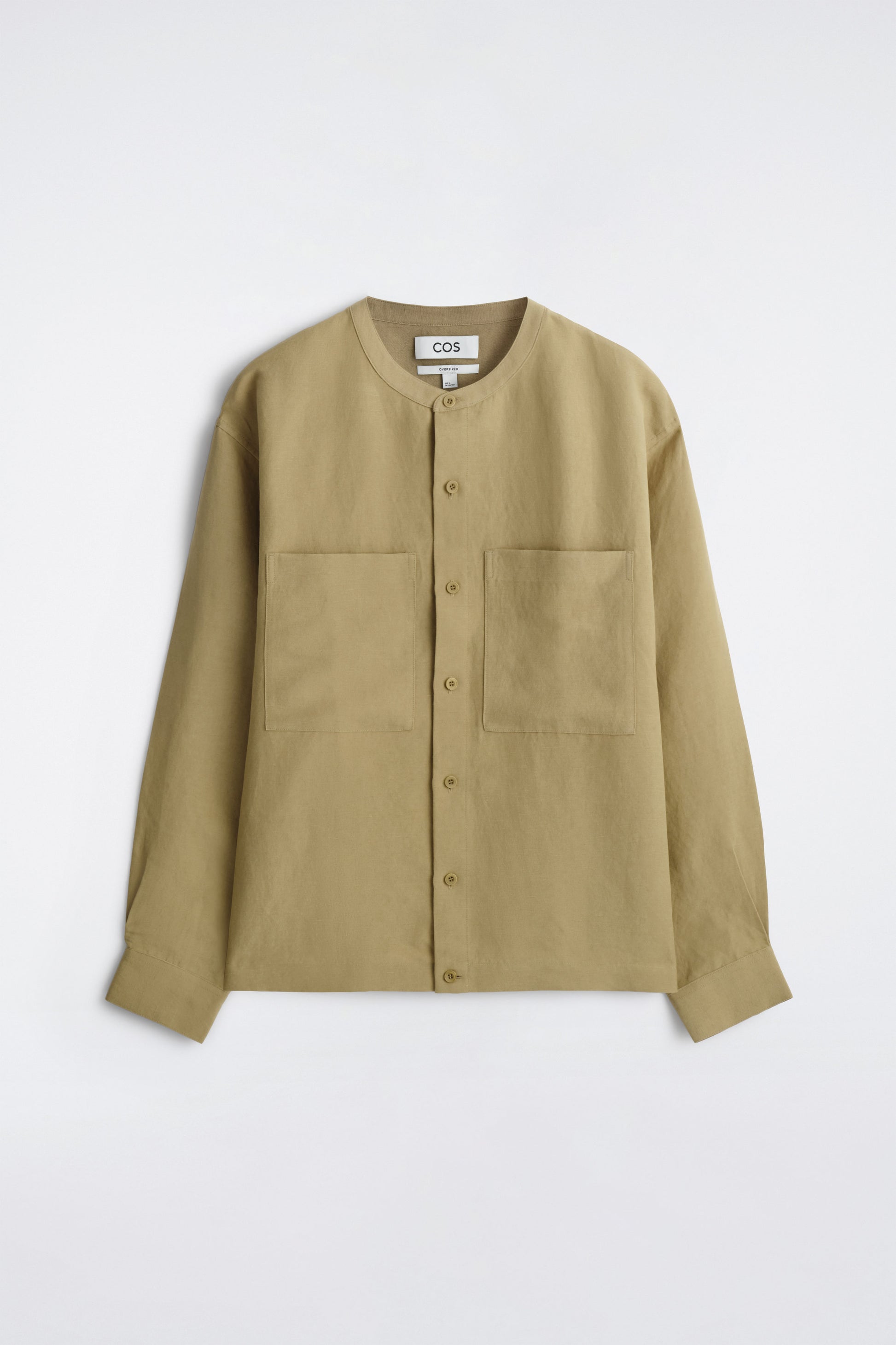 OVERSIZED GRANDAD-COLLAR LINEN SHIRT