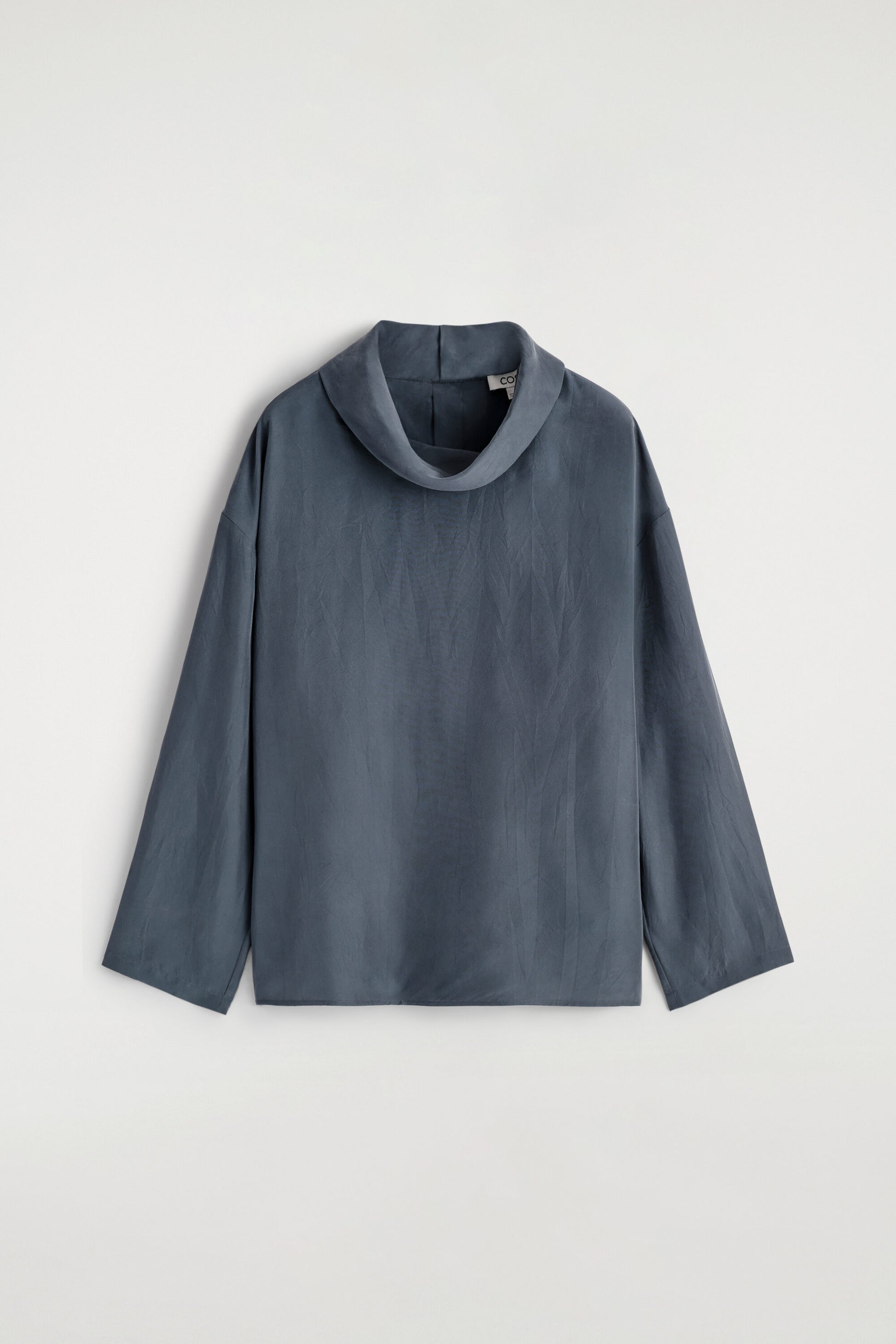 CRINKLED-SILK FUNNEL-NECK TOP
